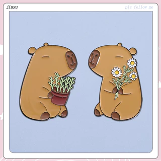 Bonito Broche Capybara Cartoon Pufferfish Metal Badge Pin Flowers Daisy Lapel Broches Jóias Acessórios Presentes Para Casais Em Valentines Gift