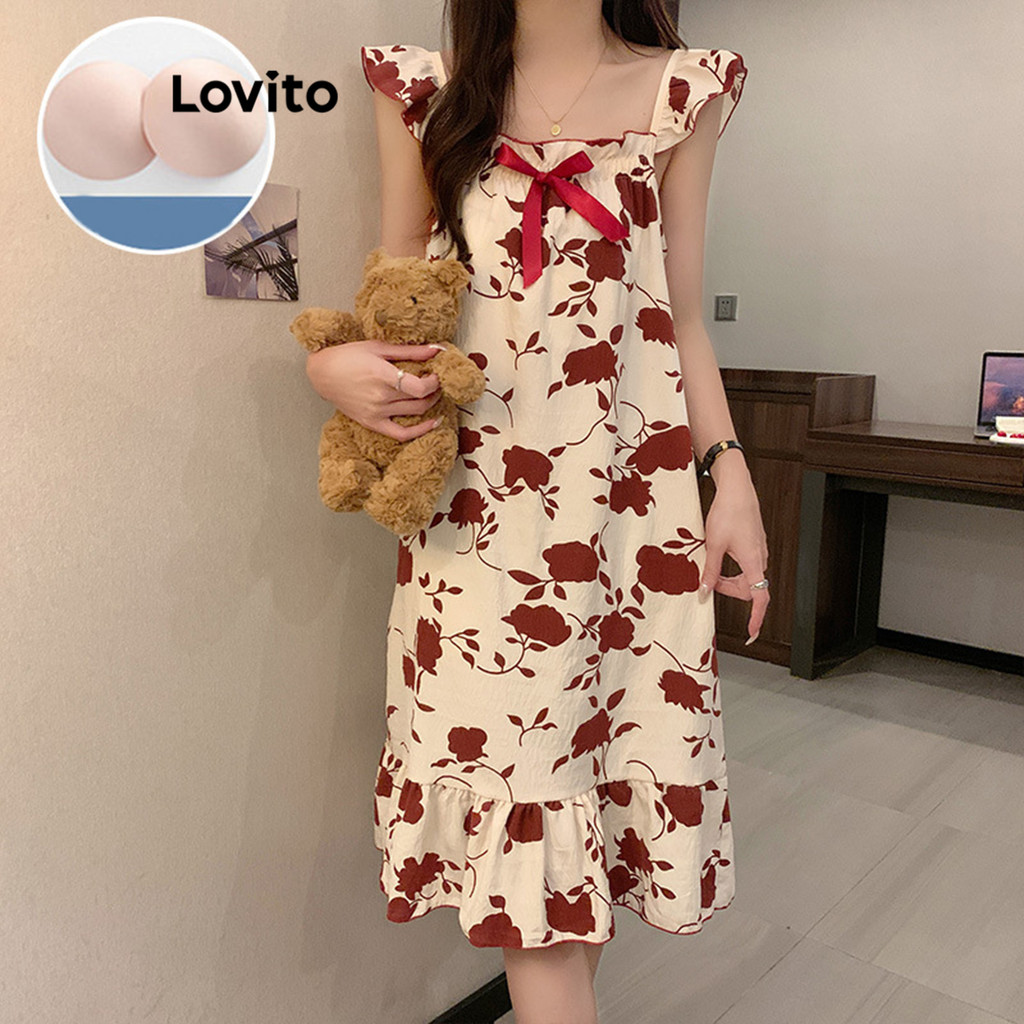 Lovito Vestido De Dormir Casual Ditsy Floral Padr O Para Mulheres