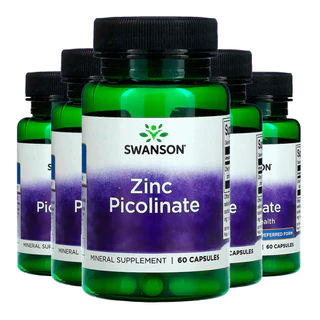 Kit 5x Picolinato de Zinco 22mg Swanson 60 Caps Importado /Made in Usa