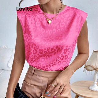 Lovito Blusa elegante leopardo jacquard luminosa para mulheres LBL16218