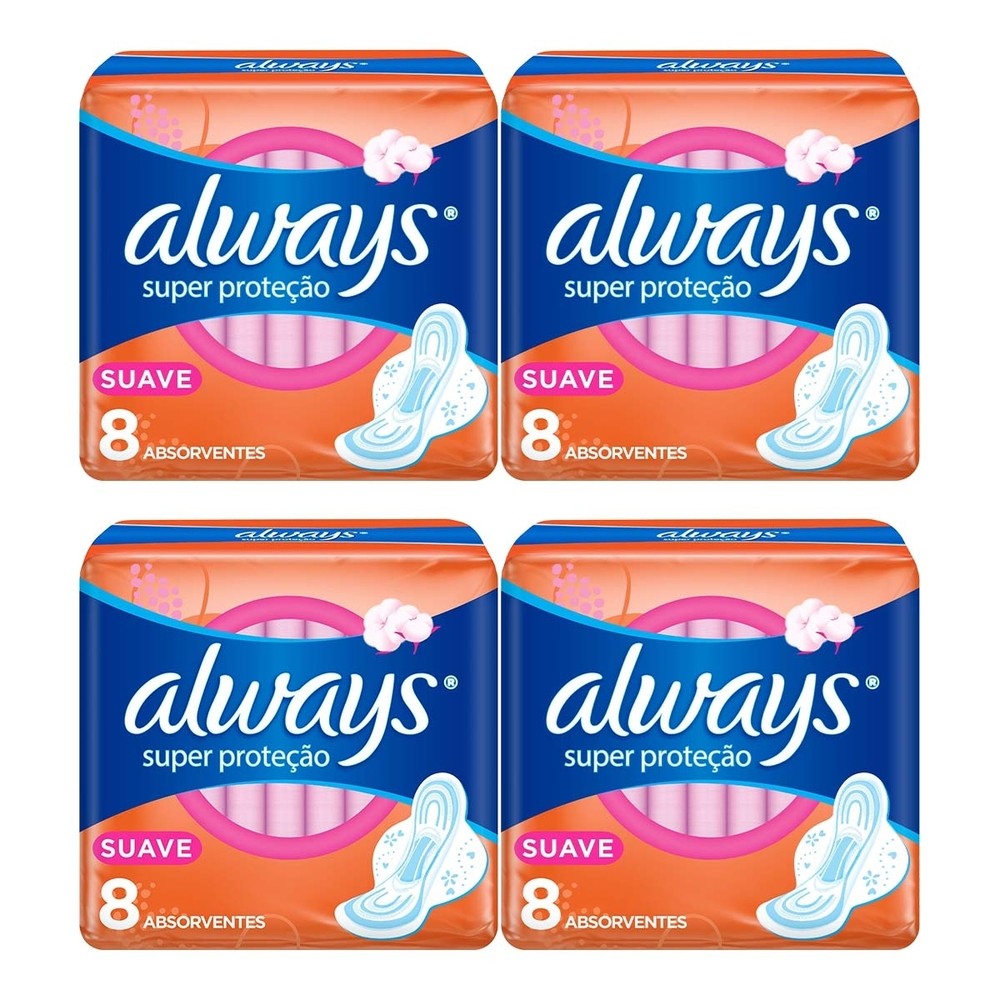 Kit 4 und Absorvente Always Super Proteção Suave abas 8 und | Shopee Brasil