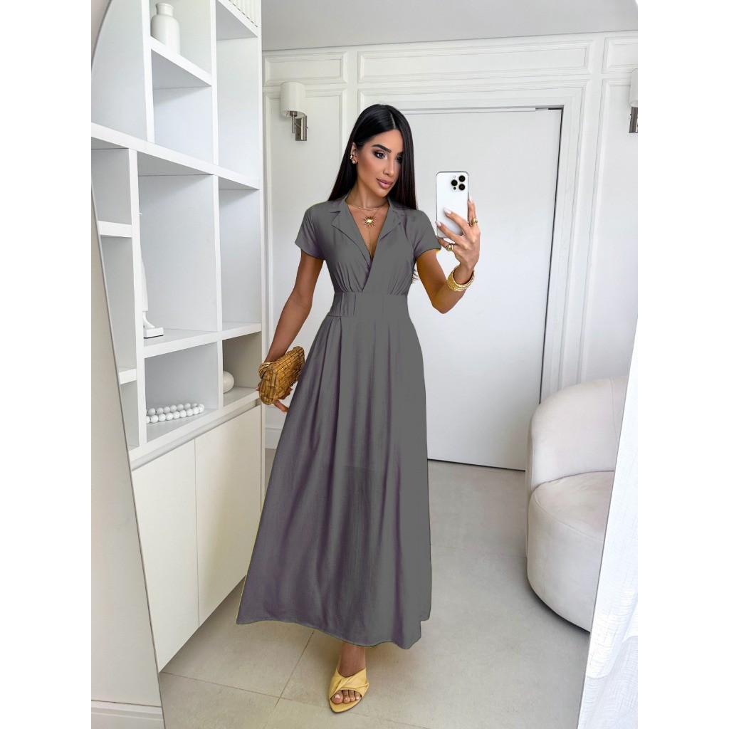 Vestido Para Vestido Midi Rodado Com Pregas E Cinto Moda EvangÃ