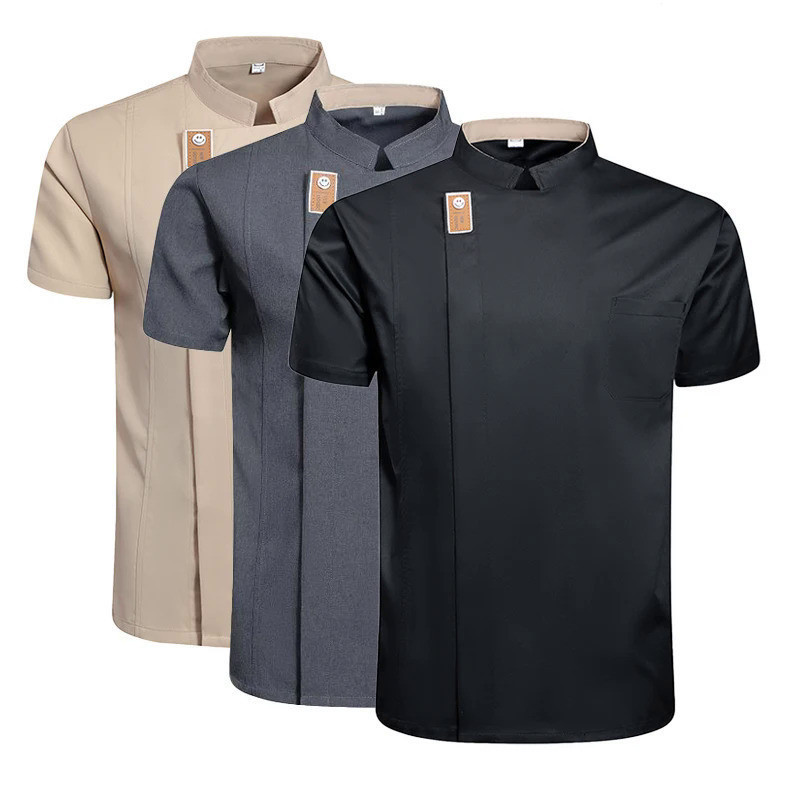Casaco Preto Chef Manga Curta Cozinha Uniforme Cinza Cozinheiro T-Shirt Trabalho Garçom Restaurante Roupas Hotel