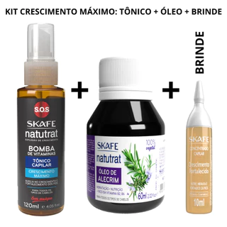 [EXCLUSIVO] KIT CRESCIMENTO MÁXIMO - Tônico Crescimento Máximo 120ml + Óleo de Alecrim 60ml + Ampola Cresc. Fort. 10ml