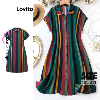 Lovito Vestido plus size curvo elegante com listras arco-íris para mulheres LBL16147