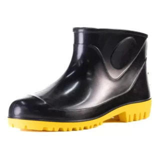 Bota Botinha Galocha Chuva Limpeza Pesca Motoqueiro Polaina Pescaria Motoboy Motociclista Para Chuva PVC Borracha Impermeável Cano Curto Preta Solado Amarelo Trabalho Faxina