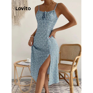 Lovito Vestido casual Ditsy floral floral com gravata frontal para mulheres LNE73673