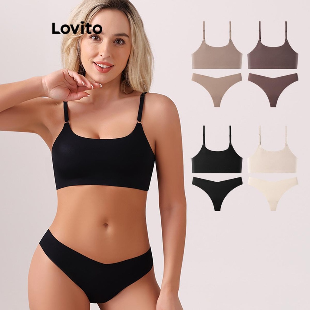Lovito Conjunto de calcinha básica simples sexy para mulheres LNL73100