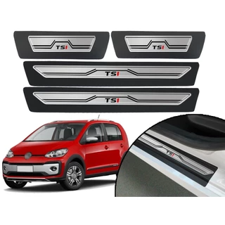 Jogo De Soleira Resinada Porta Modelo Aço Escovado Volkswagen Up TSI 2015 2016 2017 2018 2019 2020 2021