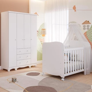 Quarto de Bebê Completo Berço Americano Uli Guarda Roupa 4 Portas 3 Gavetas Junior 100% MDF em Oferta na Shopee