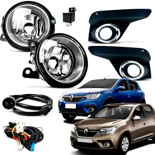 Kit Farol Auxiliar Milha Sandero/Logan 2019 20 21 2022 2023 2024 2025 Preto C/ Aro Cromado Bt Touch
