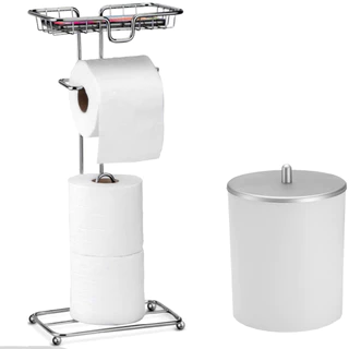 Kit Porta Papel Higiênico Lixeira Lavabo Banheiro Branco Prateado Luxo Arthi em Oferta na Shopee