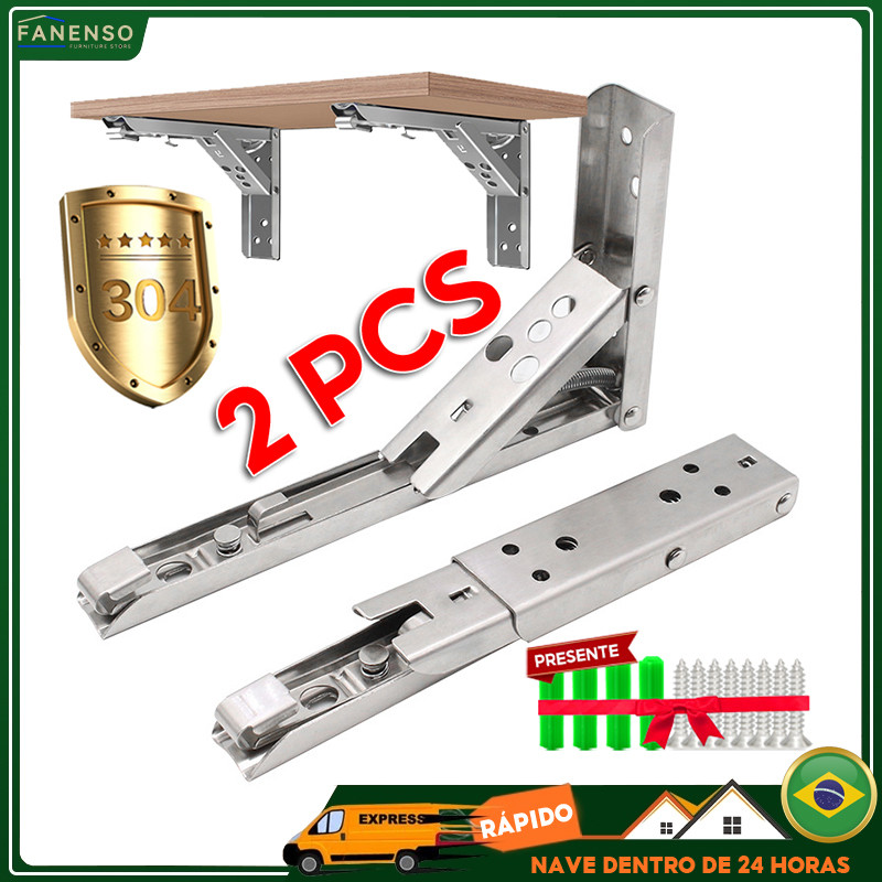[2 Pcs] Kit Suportes Mão Francesa Retrátil Dobrável Cantoneiras Mesa Balcão