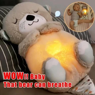 Baby Breath Bear Soothes Otter Plush Toy Doll Criança Calmante Música Companheiro Do Sono Som E Presentes Light