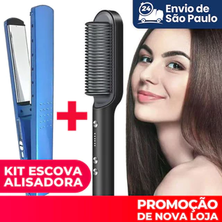 Chapinha de Cabelo Nano Titanium 450° + Kit 5 em 1 Escova Alisadora Bivolt