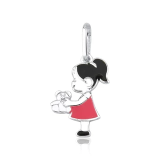 Pingente de Prata 925 Menina com Ursinho