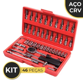 Maleta Jogo Conjunto Chave catraca 46 peças 1/4'' com soquete reversível resistente aço inox -- Linha Premium