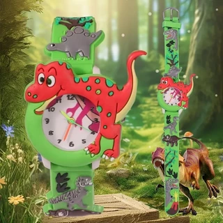 Kegllect Relógio de quartzo infantil com desenho animado de dinossauro Relógios de silicone para crianças Relógio de pulso infantil com padrão 3D