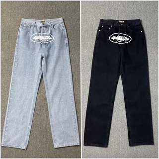 2024 Corteiz High Street Marca Print Jeans Men Calças De Ganga Retas Versáteis