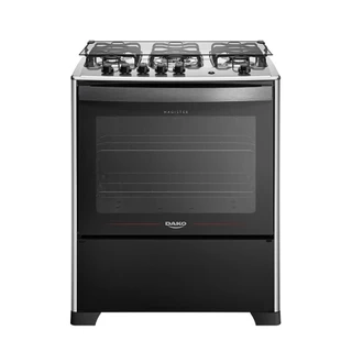 Fogão 5 Bocas Preto com Mesa Inox Dako Magister Grill Bivolt