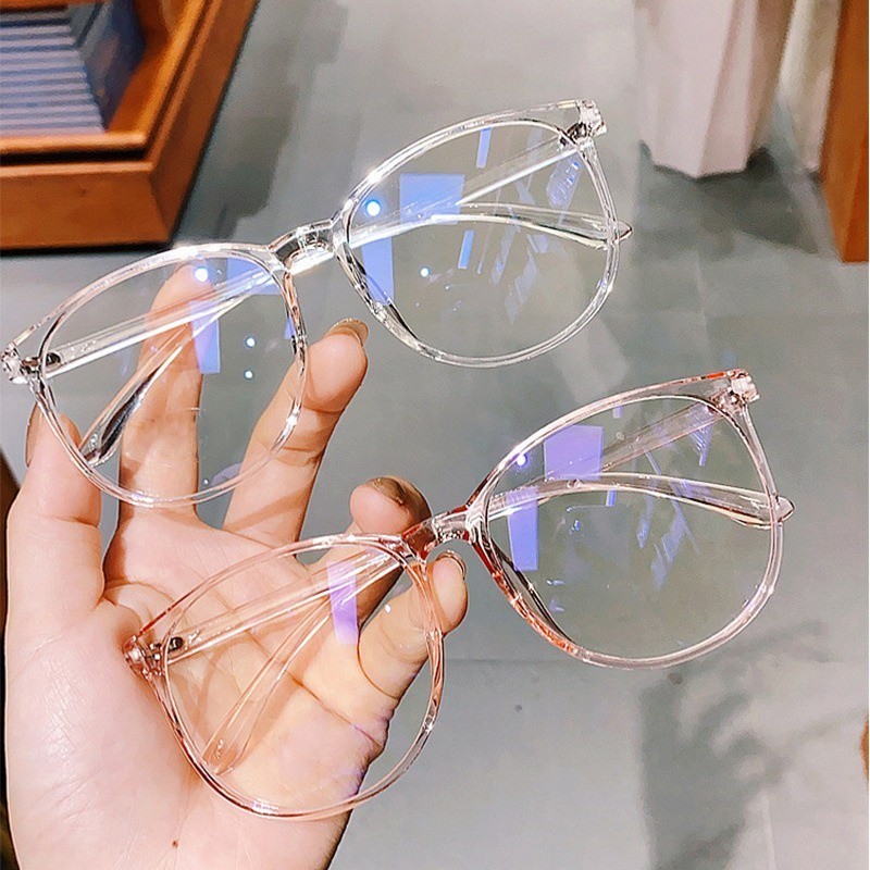 【 Replaceable Lentes Eyeglasses 】 Anti Óculos De Radiação Para Mulheres Redondos Retro-Com Moldura-Luz Azul
