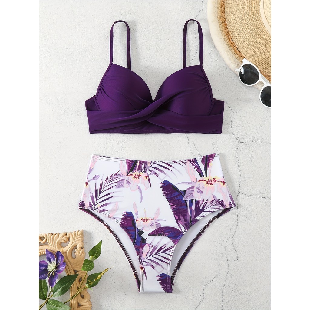 Fato de Biquíni Push-Up Purple Push-Up Saco Rígido, Adequado para Férias na Praia
