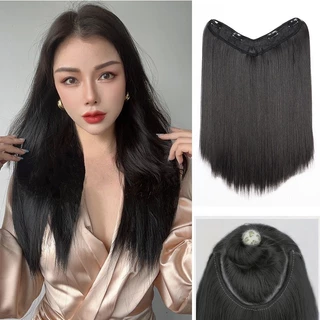 45CM Cabeleira Lisa Em Forma De V Extensão De Cabelo De Comprimento Médio Para Mulheres