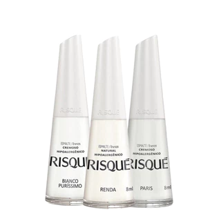 Kit 3 Esmalte Francesinha Risque Bianco Puríssimo, Renda e Paris