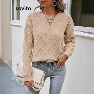 Lovito Suéter casual xadrez liso para mulheres LNL64300