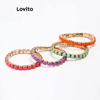 Lovito Pulseira casual de metal liso para mulheres LFA44682