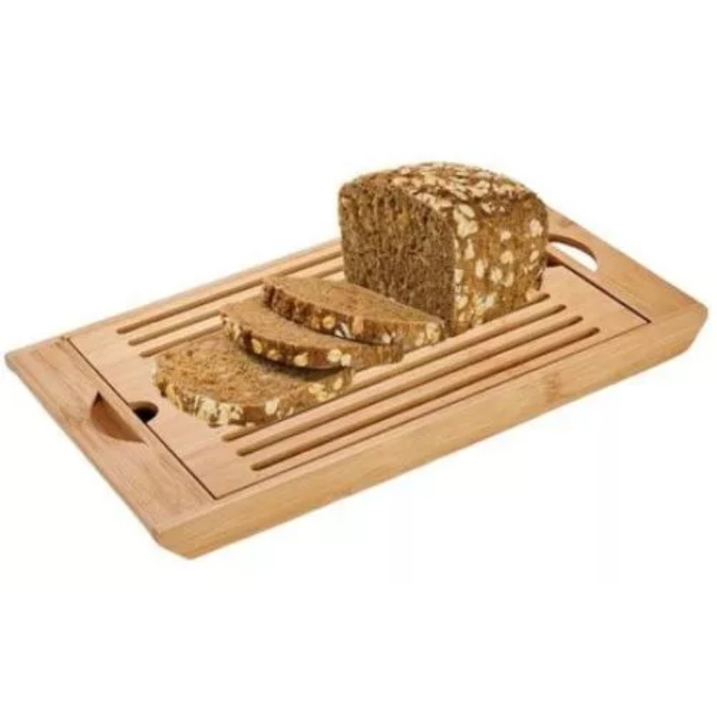 Tabua de Pão em Bambu Corte Migalheira Aparador Bandeja