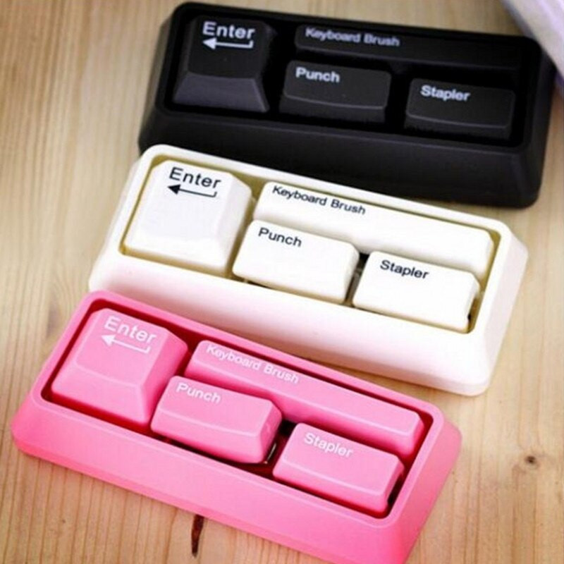 Mini teclado conjunto de papelaria clipe ímã perfurador grampeador teclado escova estudantes armazenamento presente material de escritório escolar
