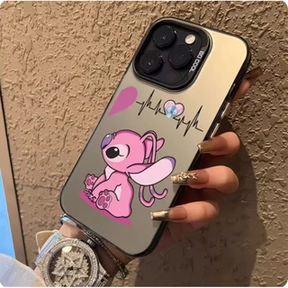 Para Redmi 13 12 14C 13C 12C K70 A1 A2 + Note Pro + 4G 5G Invólucro Prata IMD Colorido Capa À Prova De Choque Matte Touch Laser Disney Cute Stitch Angel Couple Love Phone Case