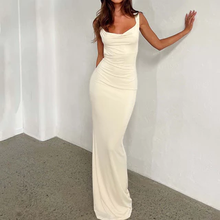 Transfronteiriço primavera e verão 2024 novo vestido sexy Amazon, garotas gostosas europeias e americanas com suspensórios de costas, mulheres com nádegas longas