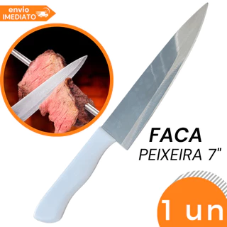 Faca Peixeira Inox Profissional Cabo PLASTICO BRANCO Cortes Carne Churrasco