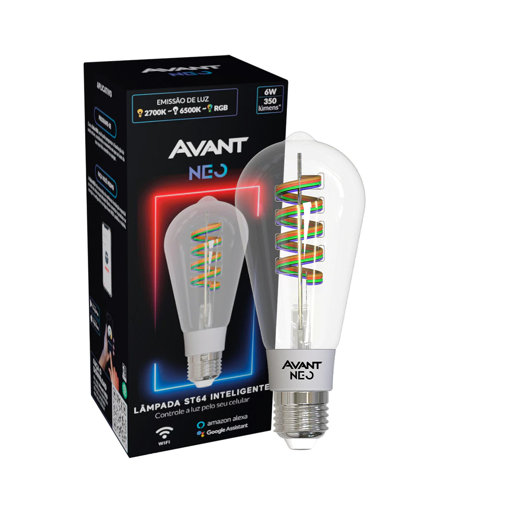 Lampada Filamento Retro St64 6w Rgb Inteligente Smart Wifi Avant Neo