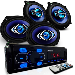 Kit Som Automotivo Rádio Mp3 + Par Alto Falante Triaxial 5 Pol 100w + Quadriaxial 6x9 Polegadas 180w