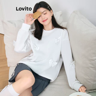 Lovito Moletom casual liso com laço frontal para mulheres L102AD238