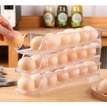 Porta Ovos De 3 andares Bandeja Dispenser Rolante Organizadora ate 21 Unidades