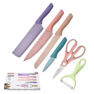 Jogo De Facas Coloridas Tesoura Cozinha Chef Inox