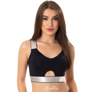 Top Fitness Feminino para Malhar Moda Academia Nadador Bojo Removível Elástico Prata