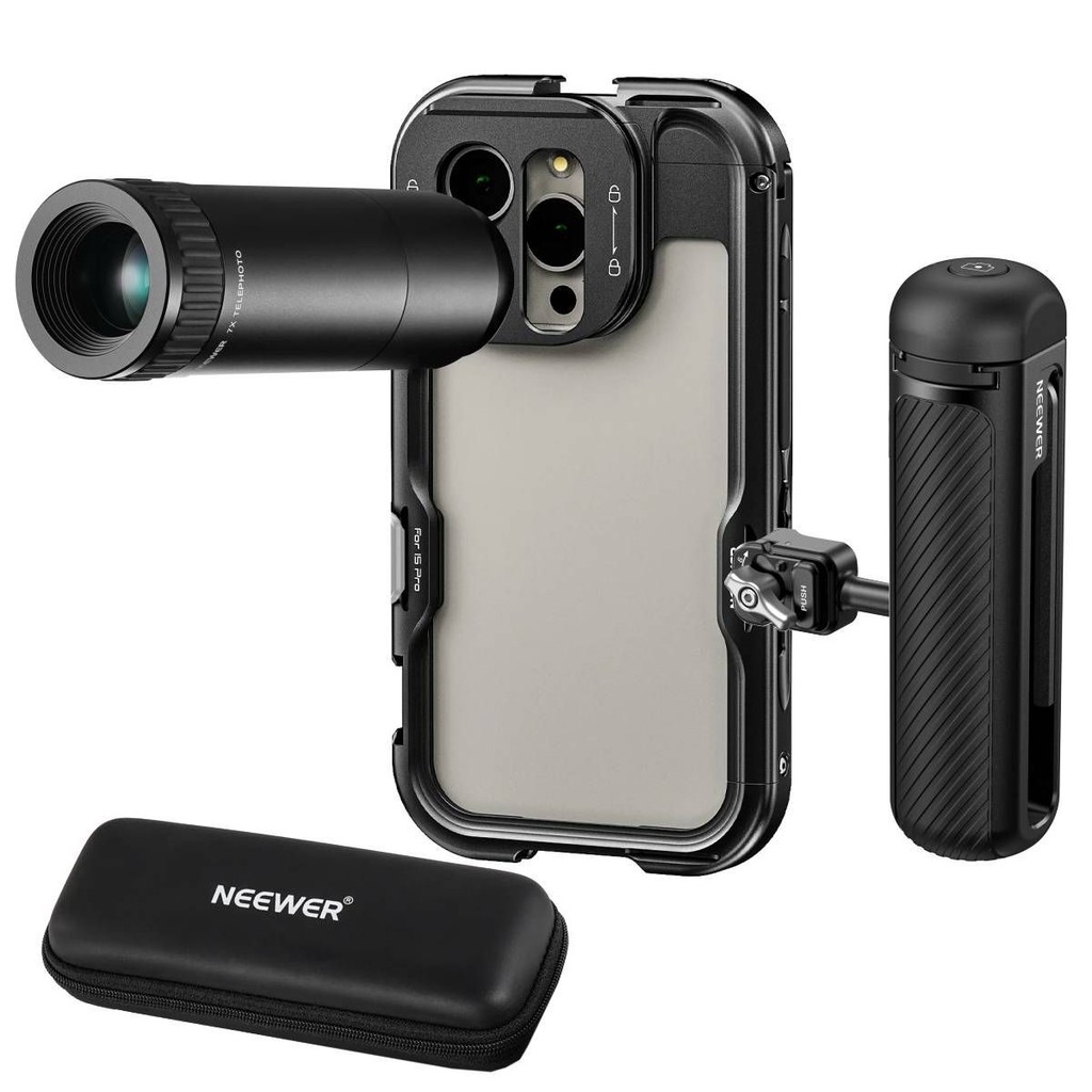 Kit Cage Para Iphone 15 Pro Max Com Alça Handle + Lente Telefoto