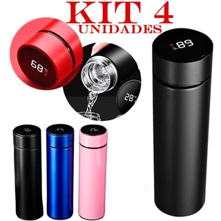 kit 4 Garrafa Térmica Inteligente Com Visor De LED Marcador De Temperatura