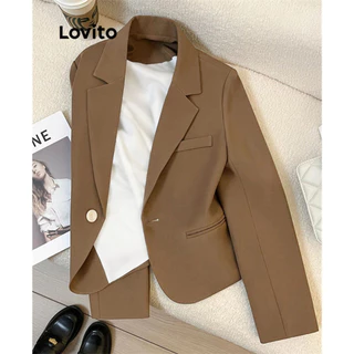 Lovito Blazer elegante de camada dupla com botão liso para mulheres LNL57162