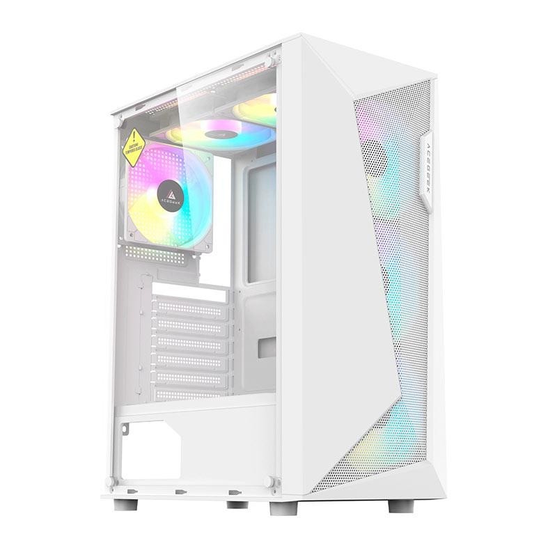 GABINETE GAMER ACEGEEK ATLAS R338 RAINBOW MID-TOWER LATERAL DE VIDRO 4 FANS AG-ATLAS-R338-WH-I4F