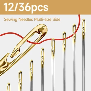 12/36PCS Agulhas de Costura Multi-Tamanho com Abertura Lateral Ferramentas de Costura Aço Inoxidável
