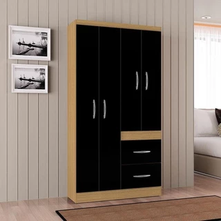 Guarda Roupa Solteiro Ambiente Milão 4 Portas Damasco Preto - Poquema