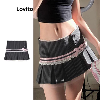 Lovito Saias plissadas casuais de renda lisa para mulheres LNA73025