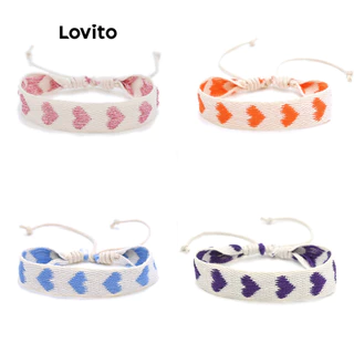 Lovito Pulseira casual tecida à mão em formato de coração para mulheres LFA44681