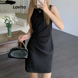 Lovito Vestido casual plissado liso para mulheres LNM75204